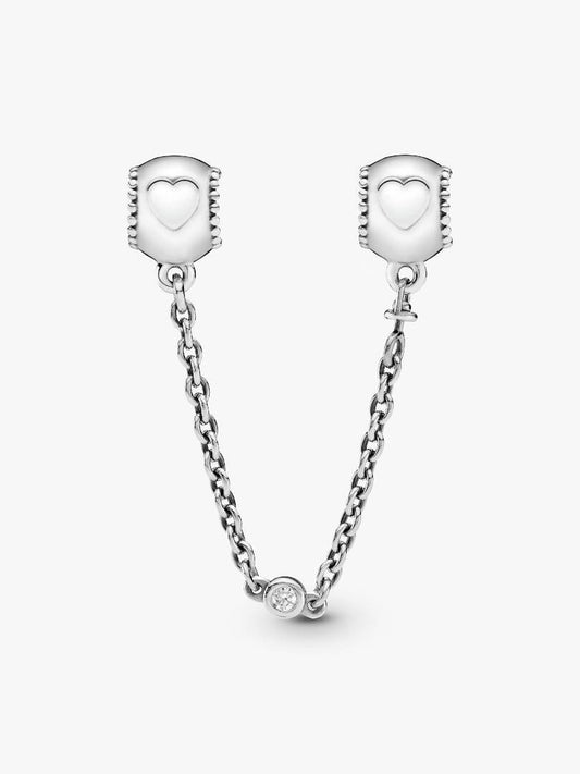 Embossed Hearts Safety Chain Charm S925 Sterling Silver