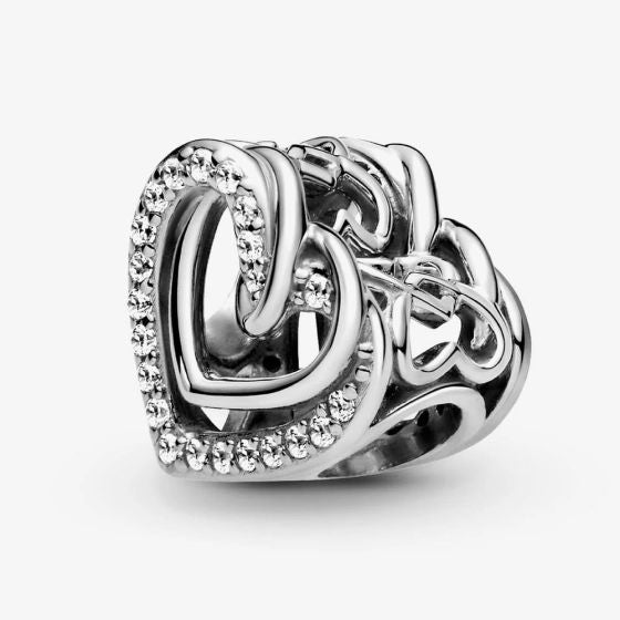 Sparkling Entwined Hearts Charm Sterling Silver S925 Hallmarked Bracelet Charm | Gift for Her