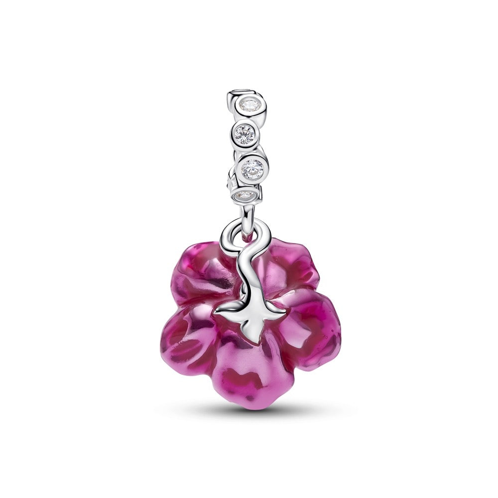 Hibiscus Dangle Charm Sterling Silver S925 Hallmarked Bracelet Charm | Gift for Her