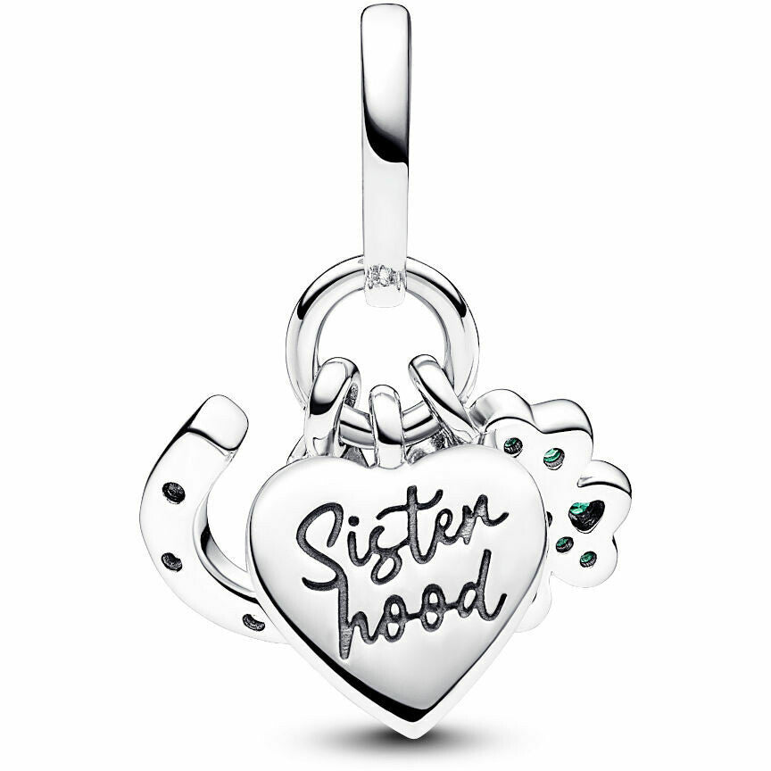 Four Leaf Clover Heart Horseshoe Hallmarked S925 Sterling Silver Triple Dangle Charm | Lucky Jewellery Gift | Charm Bracelet