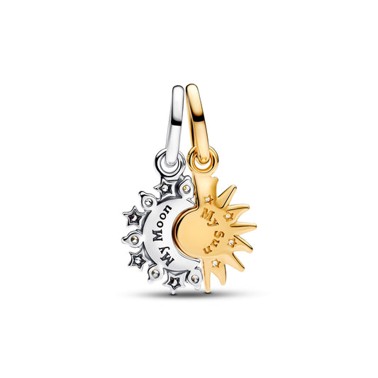 Splittable Sun & Moon Dangle Charm Hallmarked S925 Sterling Silver