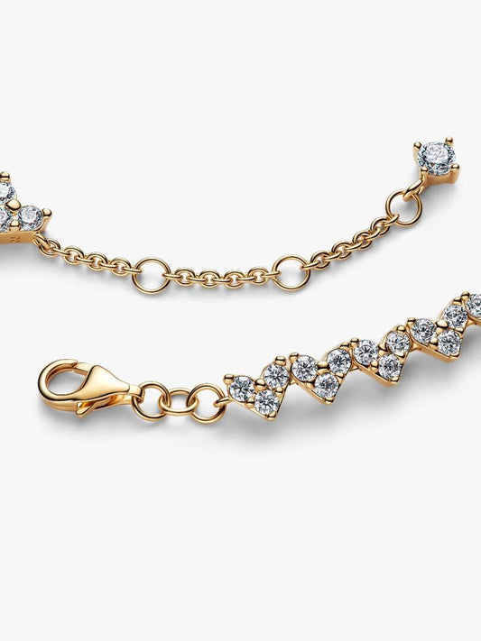 Gold Triple Stone Heart Bracelet Sterling Silver S925 Hallmarked Bracelet | Gift for Her