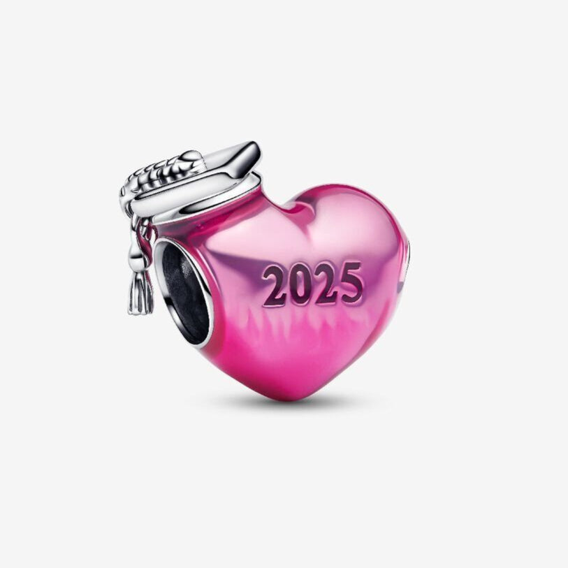 2025 Graduation Pink Heart Charm Hallmarked S925 Sterling Silver