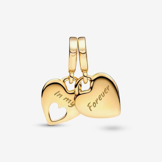 Mother & Daughter Double Heart Split Dangle Charm Sterling Silver S925 Hallmarked Bracelet Charm | Gift for Her
