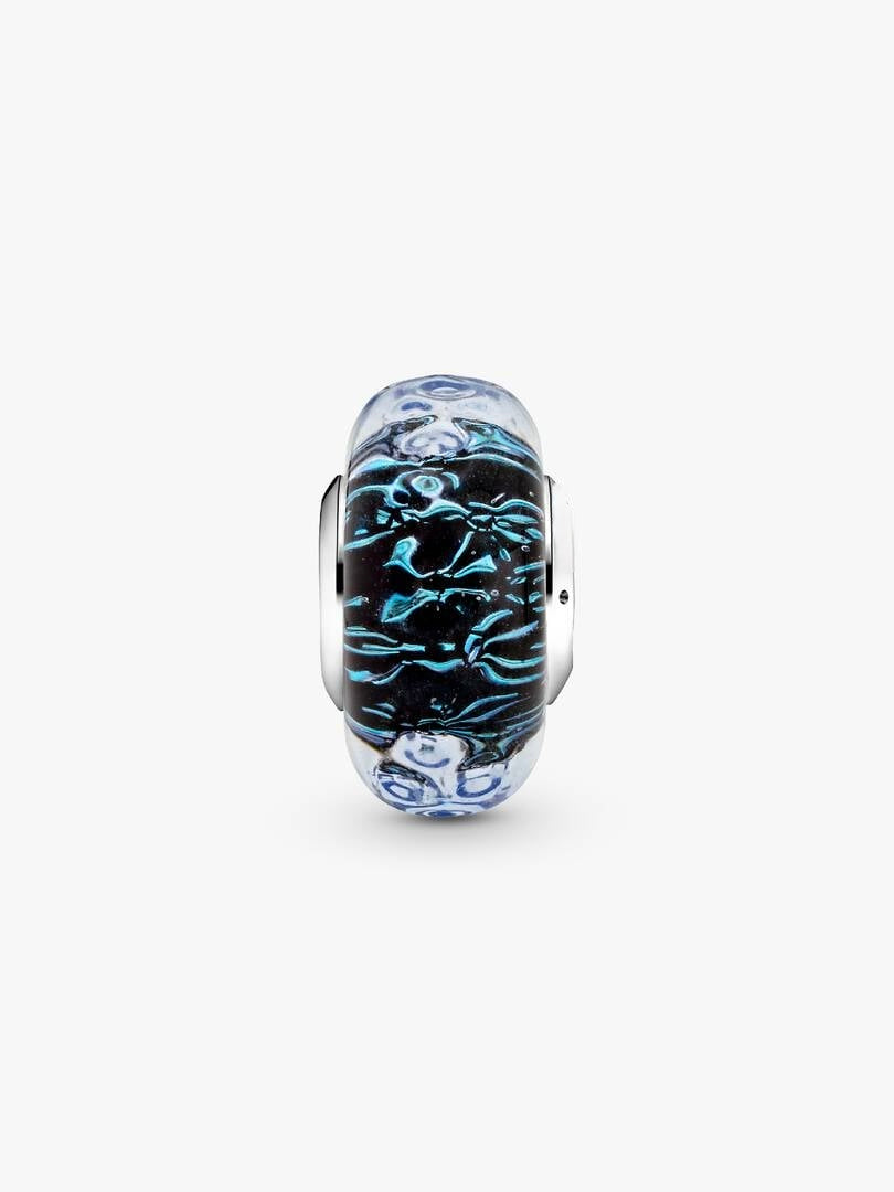 Wavy Dark Blue Murano Glass Ocean Charm S925 Sterling Silver