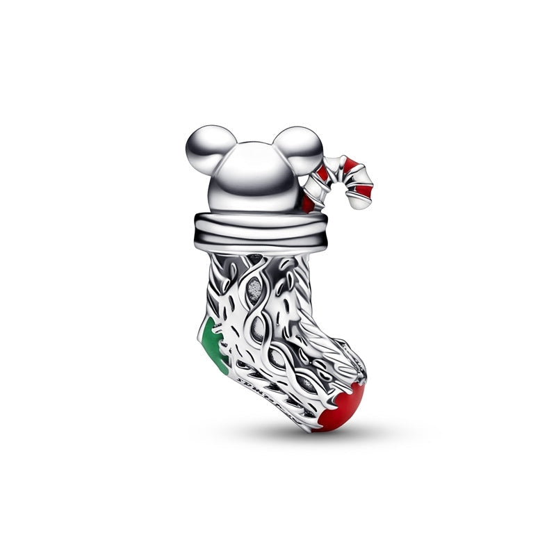 Christmas Festive Mouse & Stocking Charm Hallmarked S925 Sterling Silver