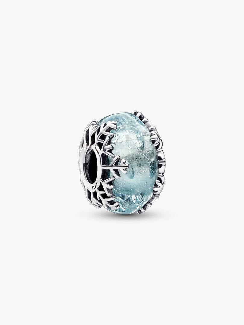 Winter Blue Snowflake Murano Glass Charm Sterling Silver S925 Hallmarked Bracelet Charm | Gift for Her