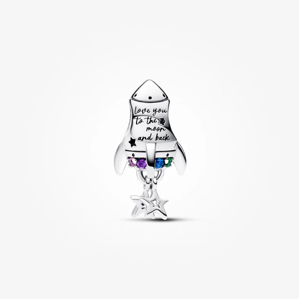 Space Love Rocket Hallmarked S925 Sterling Silver Charm | Cosmic Jewellery Gift for Him or Her | S925 Hallmarked Bracelet Charm