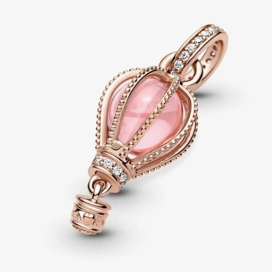 Sparkling Pink Hot Air Balloon Sterling Silver Dangle Charm | Travel Gift for Her | S925 Hallmarked Bracelet Charm