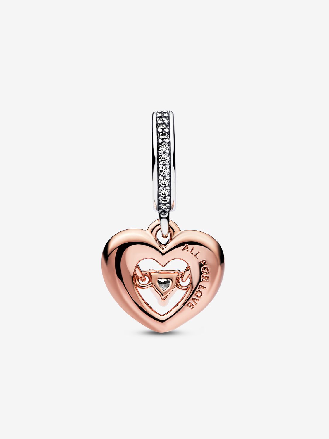 Two-tone Radiant Heart Dangle Charm Hallmarked S925 Sterling Silver