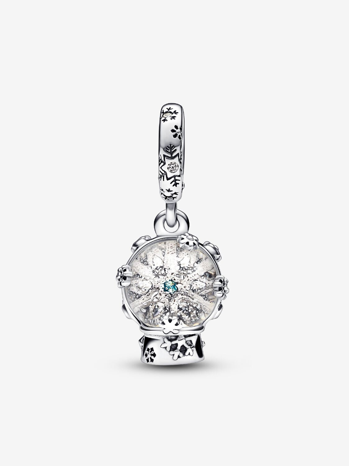 Snowflake Snowglobe Hallmarked S925 Sterling Silver Dangle Charm — Winter Jewellery Gift for Her | Charm Bracelet Compatible