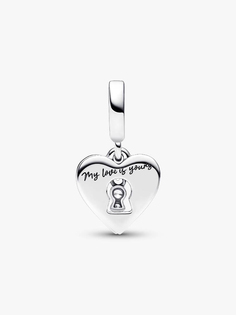 Red Heart & Keyhole Double Dangle Charm S925 Sterling Silver