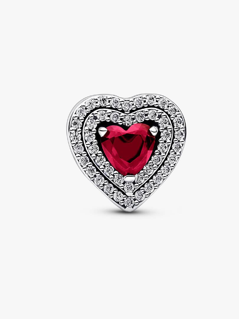 Sparkling Levelled Heart Red Charm Hallmarked S925 Sterling Silver