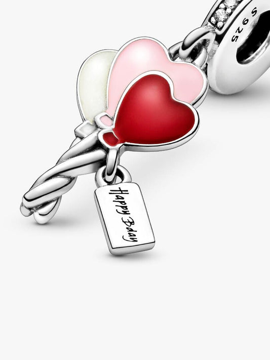 Birthday Heart Balloons Dangle Charm Hallmarked S925 Sterling Silver