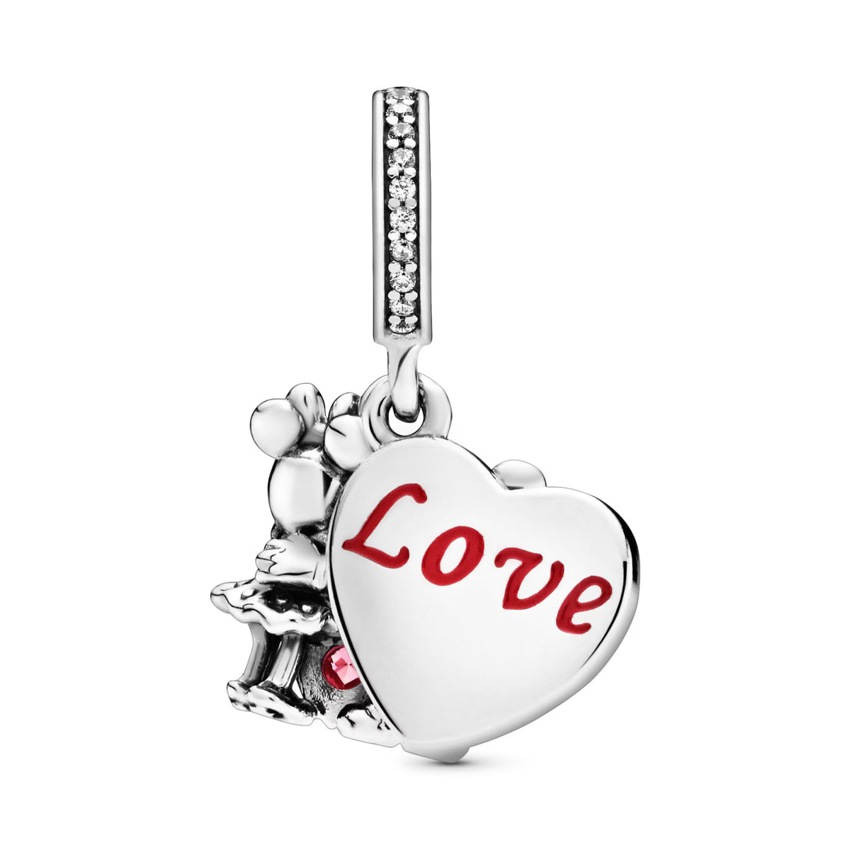 Disney Mickey and Minnie Heart Dangle Charm S925 Sterling Silver