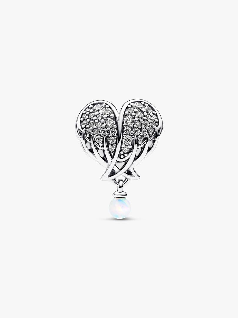 Sparkling Angel Wings & Heart Charm S925 Sterling Silver