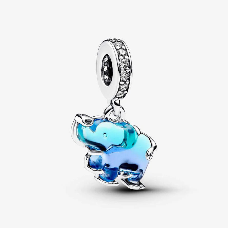 Blue Murano Glass Elephant Dangle Charm Sterling Silver S925 Hallmarked Bracelet Charm | Gift for Her