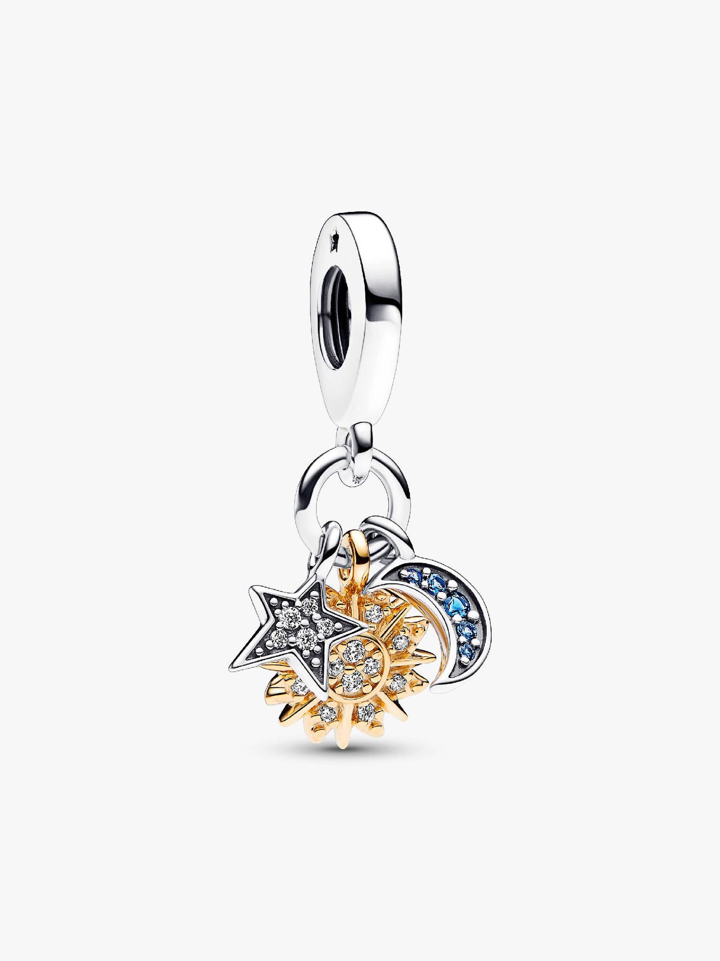 Two-tone Celestial Triple Dangle Charm Sterling Silver S925 Hallmarked Bracelet Charm | Gift for Her