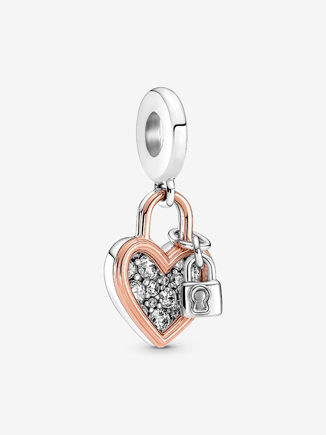 Heart Padlock Double Dangle Charm Sterling Silver S925 Hallmarked Bracelet Charm | Gift for Her
