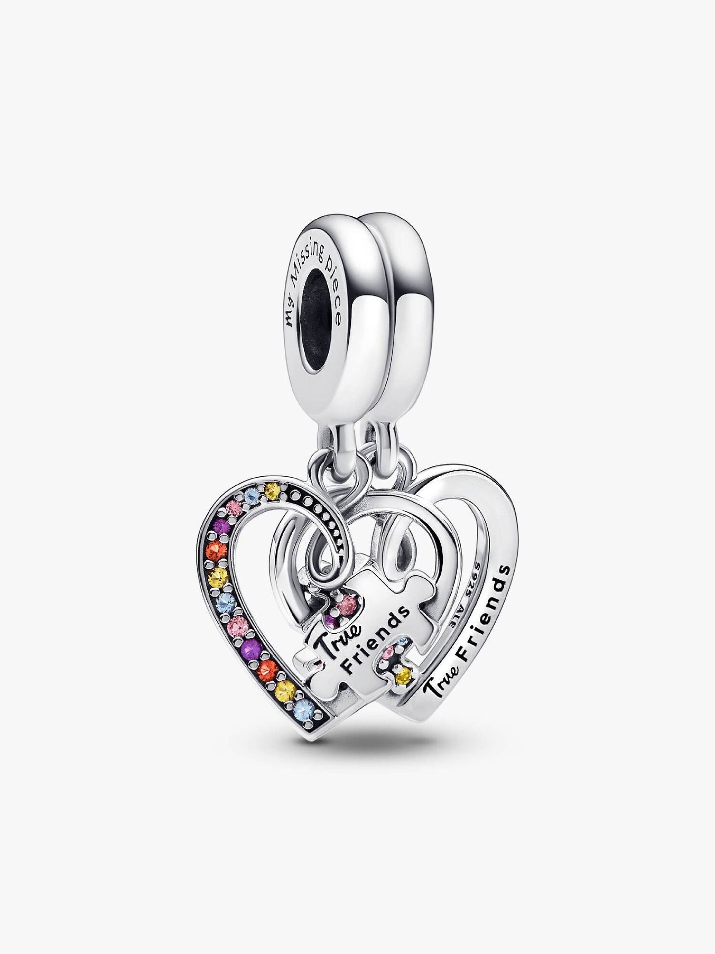 Puzzle Piece Hearts Splittable Friendship Dangle Charm Sterling Silver S925 Hallmarked Bracelet Charm | Gift for Her