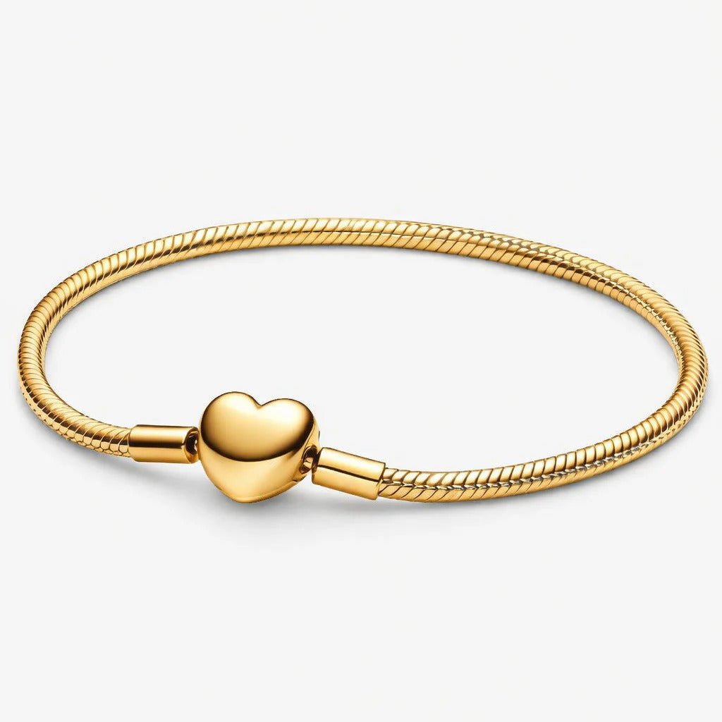 Gold Heart Clasp Snake Chain Bracelet Sterling Silver S925 Hallmarked Bracelet | Gift for Her