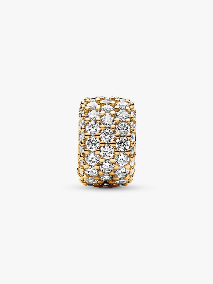 Sparkling Pavé Triple-row Charm Sterling Silver S925 Hallmarked Bracelet Charm | Gift for Her