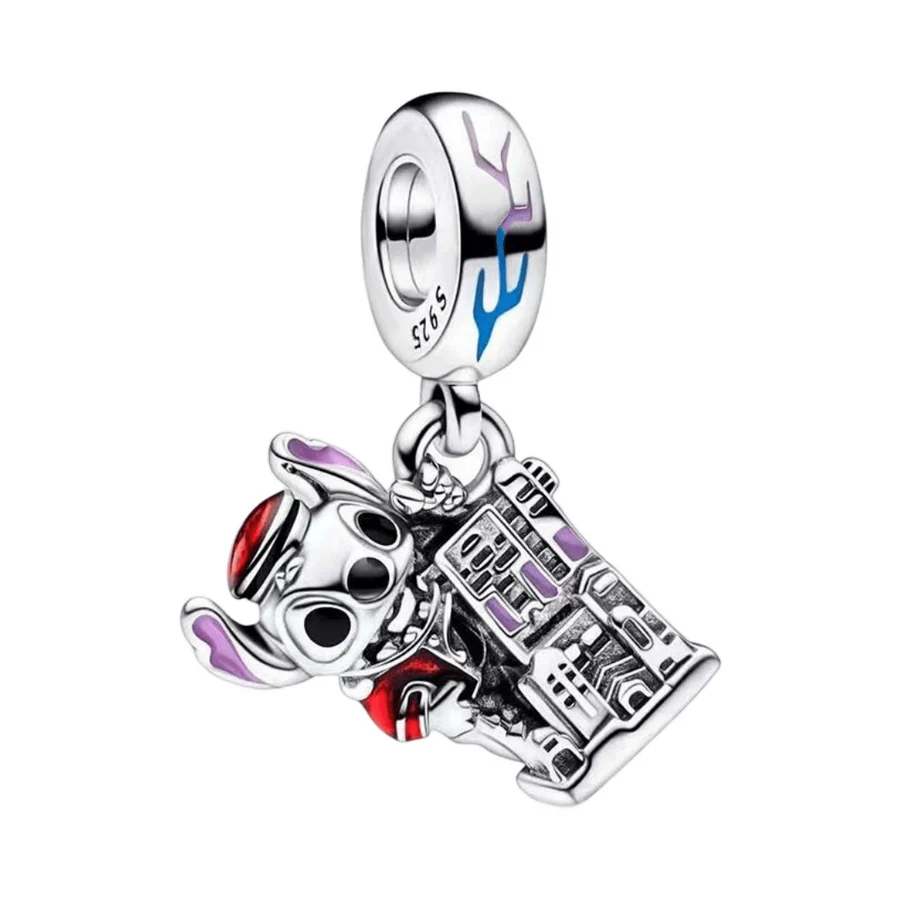 Lilo & Stitch Conductor Stitch & The Tower of Terror Dangle Charm Hallmarked S925 Sterling Silver