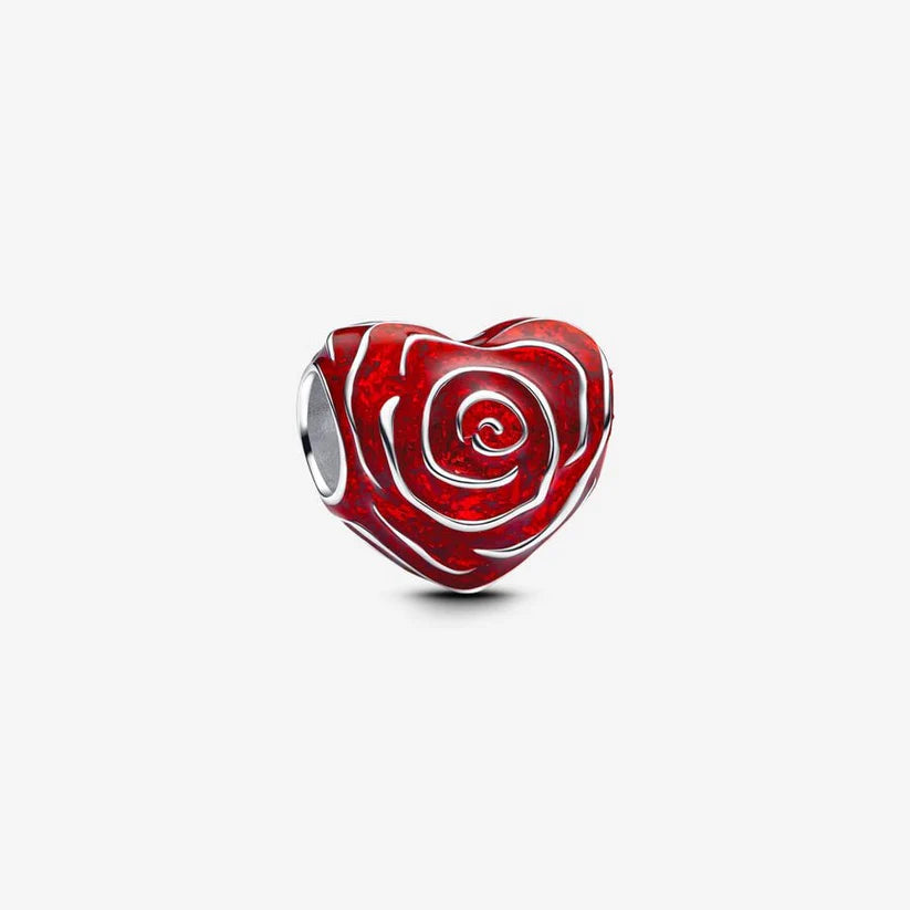 Rose Heart Charm Hallmarked S925 Sterling Silver