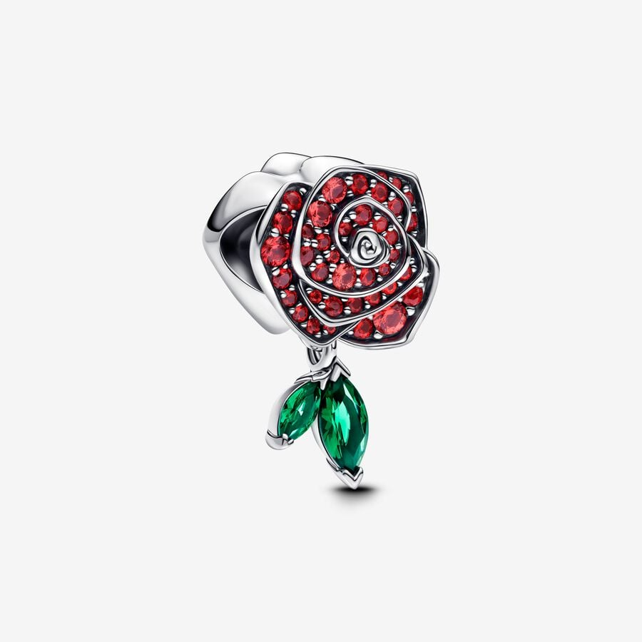 Sparkling Rose in Bloom Charm Hallmarked S925 Sterling Silver
