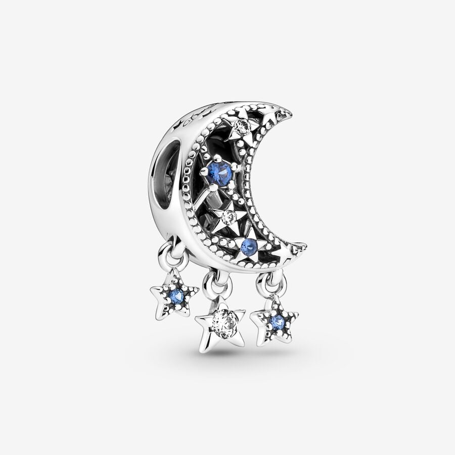 Star & Crescent Moon Charm Hallmarked S925 Sterling Silver