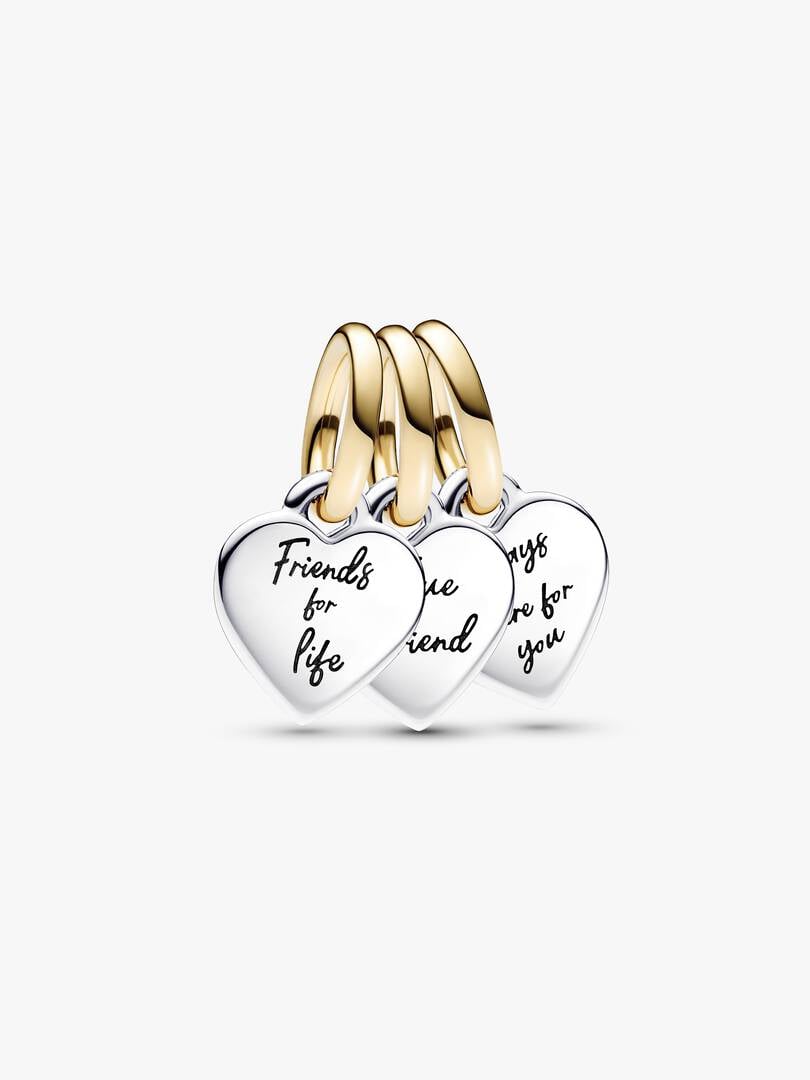 Two-Tone Splittable Friendship Triple Dangle Charm S925 Sterling Silver