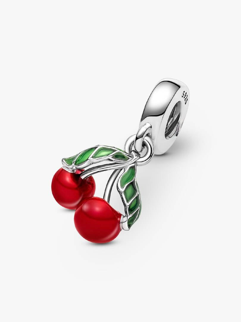 Asymmetrical Cherry Fruit Dangle Charm Hallmarked S925 Sterling Silver