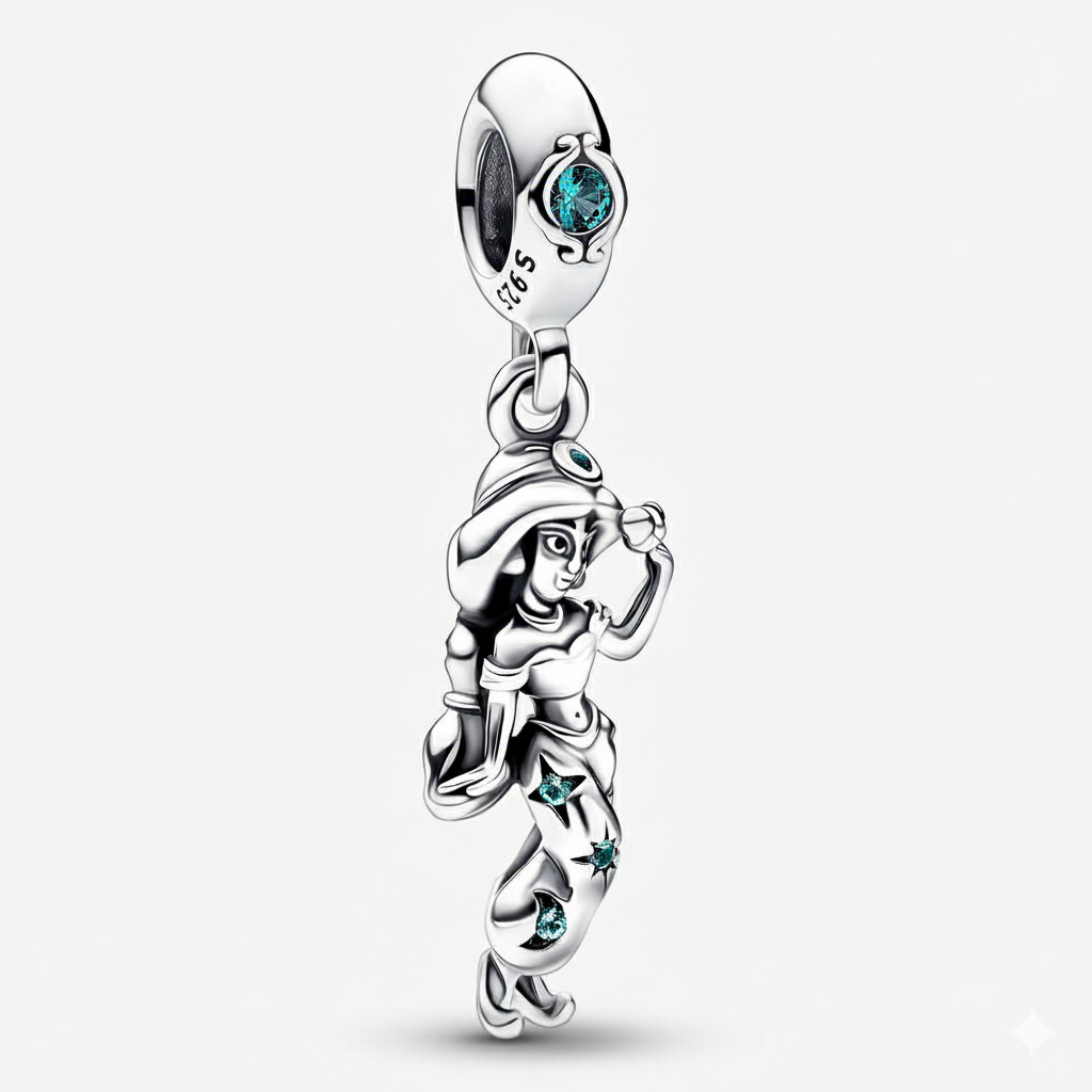 Disney Aladdin Princess Jasmine Dangle Charm S925 Sterling Silver