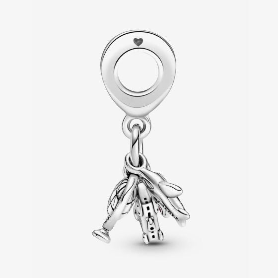 Airplane, Globe & Suitcase Travel Dangle Charm Hallmarked S925 Sterling Silver
