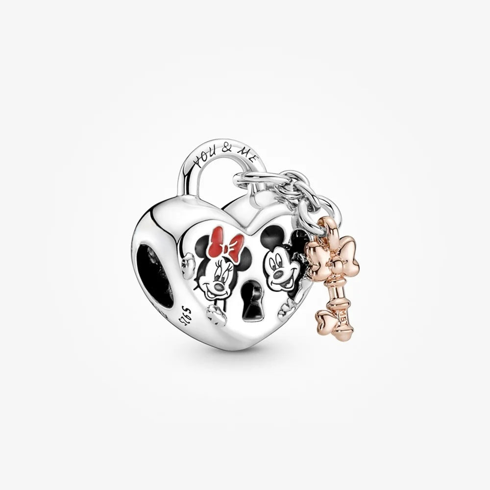 Disney Mickey Mouse & Minnie Mouse Padlock Charm S925 Sterling Silver