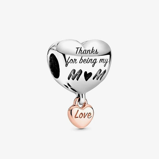 Love You Mum Heart Sterling Silver Dangle Charm — Gift for Her | Pandora Compatible Charm Bracelet