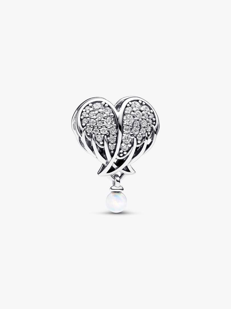 Sparkling Angel Wings & Heart Charm S925 Sterling Silver