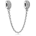 Sparkling Pave Safety Chain Charm Hallmarked S925 Sterling Silver