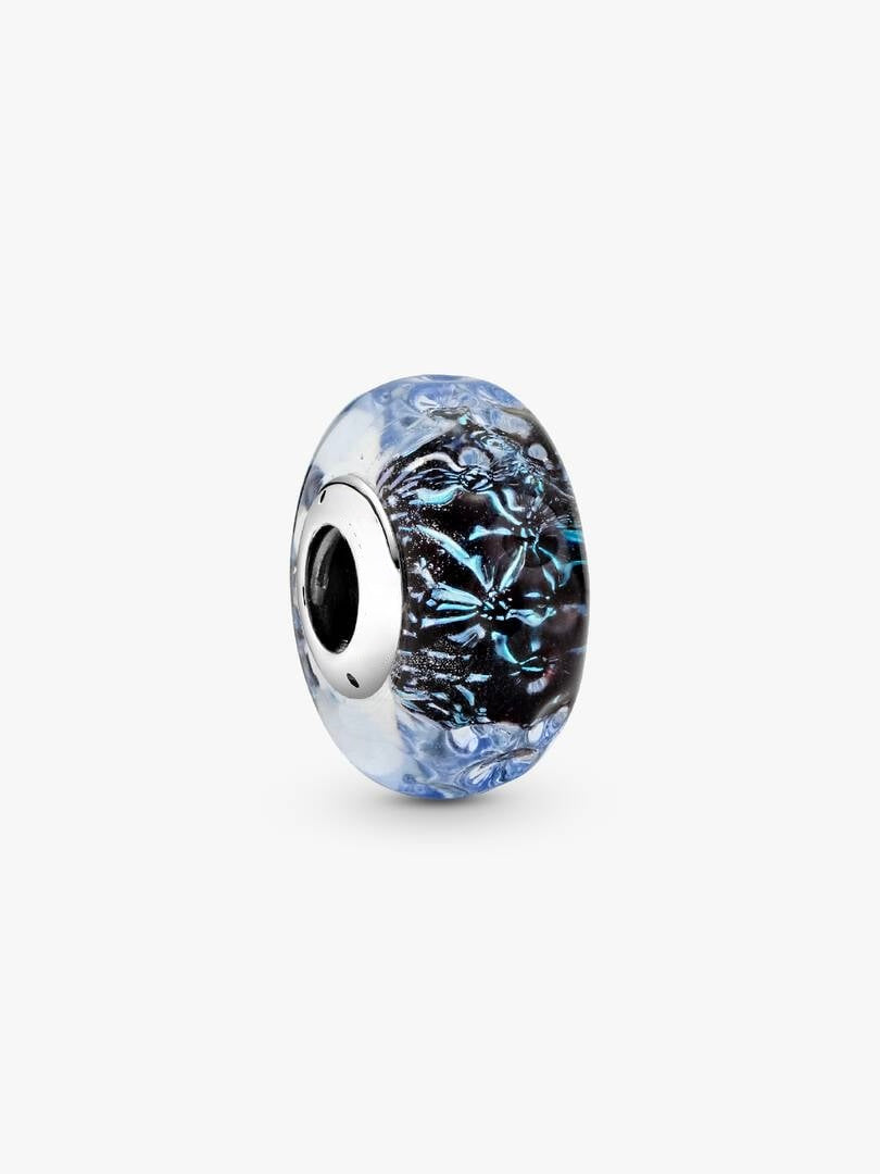 Wavy Dark Blue Murano Glass Ocean Charm S925 Sterling Silver