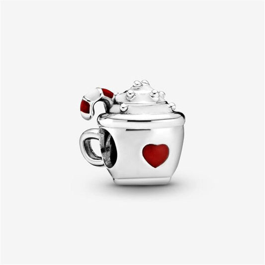 Cocoa & Candy Cane Charm Hallmarked S925 Sterling Silver