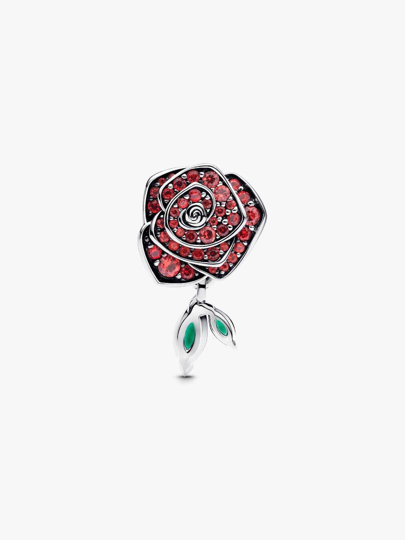 Sparkling Rose in Bloom Charm Hallmarked S925 Sterling Silver