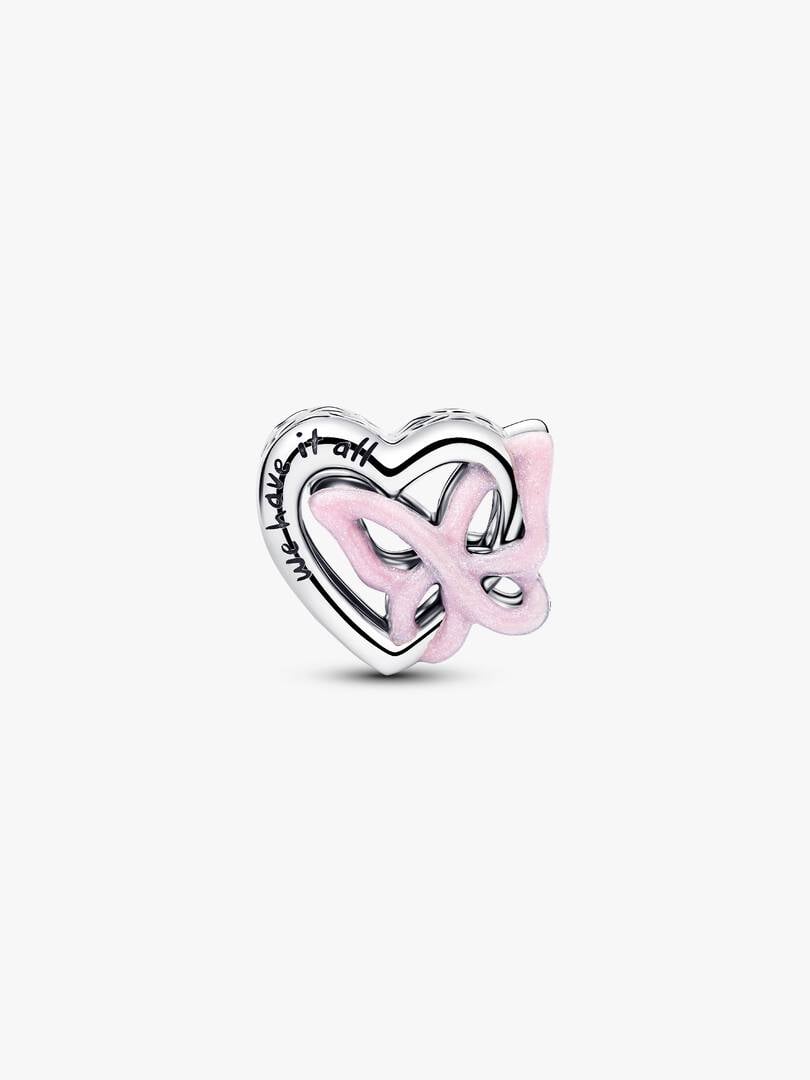 Entwined Heart & Butterfly Charm Sterling Silver S925 Hallmarked Bracelet Charm | Gift for Her
