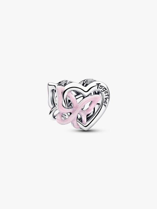 Entwined Heart & Butterfly Charm Sterling Silver S925 Hallmarked Bracelet Charm | Gift for Her