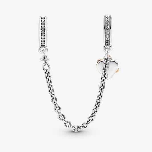 Family Heart Safety Chain Charm S925 Sterling Silver