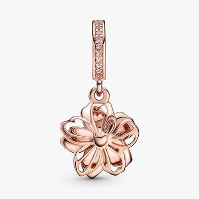 Rose Gold Pink Blossom Dangle Charm Sterling Silver S925 Hallmarked Bracelet Charm | Gift for Her