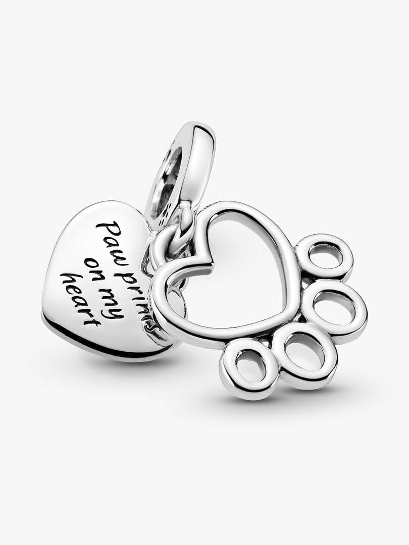 Hearts & Paw Print Dangle Charm Sterling Silver S925 Hallmarked Bracelet Charm | Gift for Her