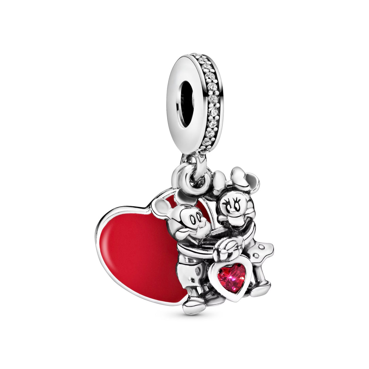 Disney Mickey and Minnie Heart Dangle Charm S925 Sterling Silver