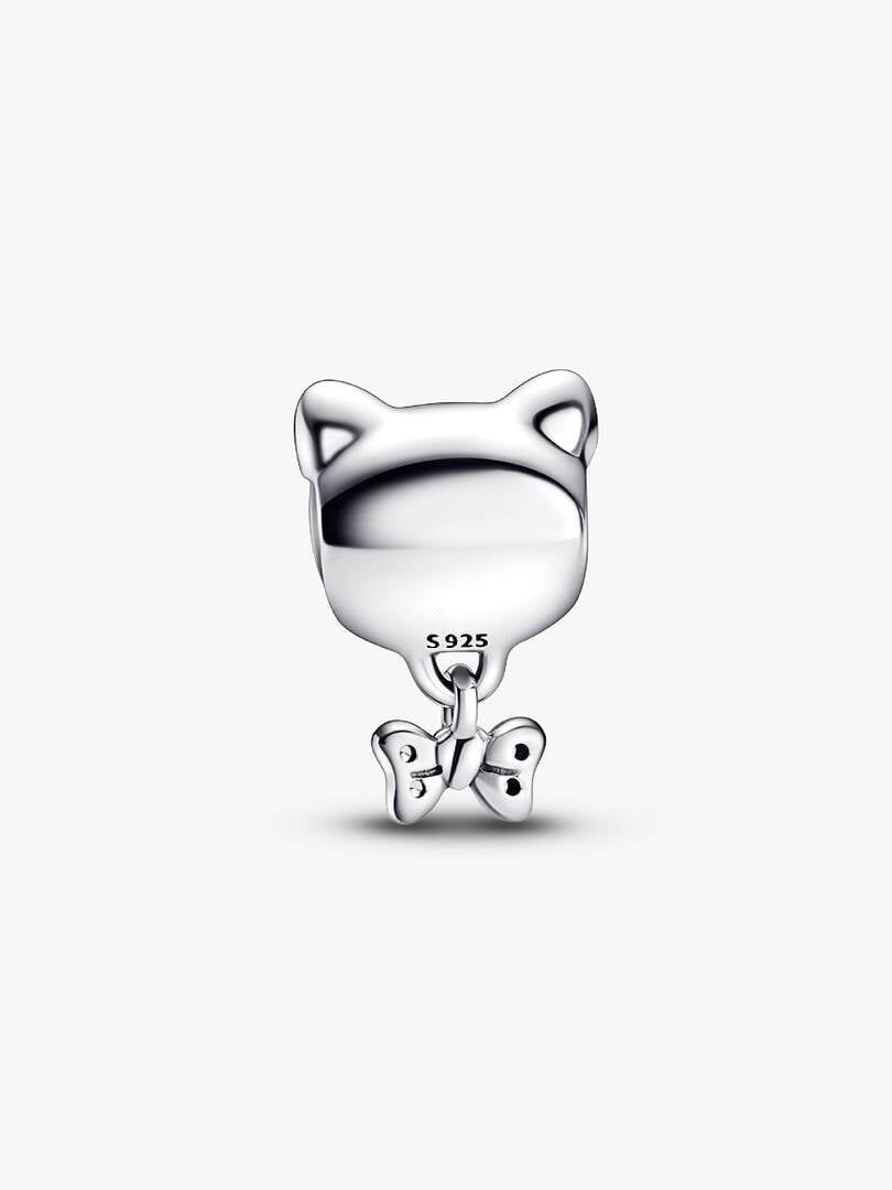 Pet Cat & Bow Charm Hallmarked S925 Sterling Silver