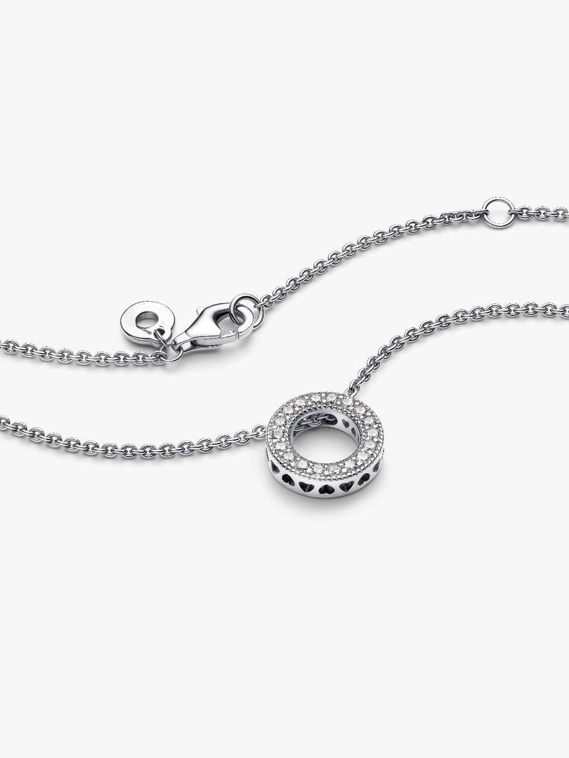 Sterling Silver Pave Circle Collier Necklace S925 Sterling Silver