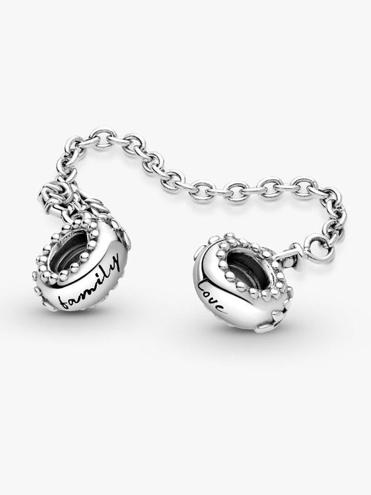 Family Heart Safety Chain Charm S925 Sterling Silver